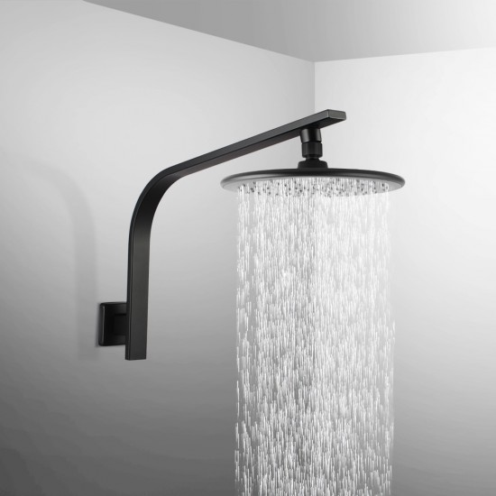 Round 230mm ABS Matte Black Shower Head with Wall Mounted Shower Arm