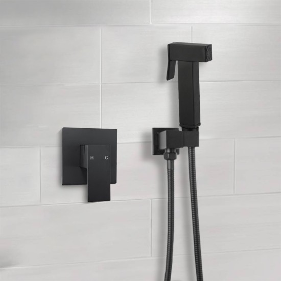 Square Matte Black Handheld Shower With Bidet Shower Mixer Tap Set