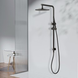 10 inch 250mm Round Gunmetal Grey Twin Shower Station Top Water Inlet