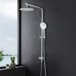 8 inch Round Chrome Twin Shower Set Selectable Top/Bottom Water Inlet with Push Button Diverter