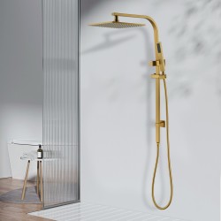10 inch 250mm Square Brushed Yellow Gold Twin Shower Set Top Water Inlet
