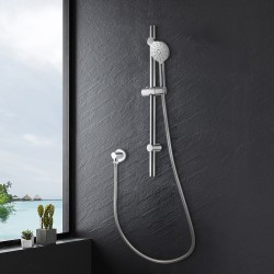 Round Chrome Adjustable Shower Rail with Handheld Shower Set