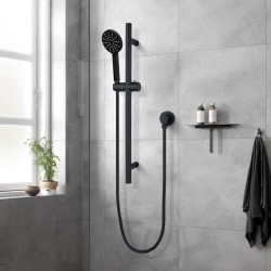Round Matt Black Shower Rail With Hand Held Shower Set
