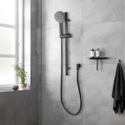 Round Gunmetal Grey Shower Rail with Brass Handheld Shower Set