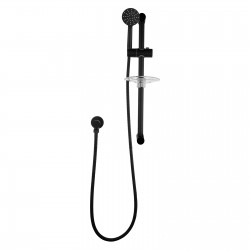 Round Black Shower Rail Sliding Holder with Soap Dish Water Hose & Wall Connector
