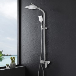 8 inch Square Chrome Bottom Water Inlet Twin Shower Set With Mixer