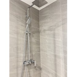 8 inch Square Chrome Bottom Water Inlet Twin Shower Set With Mixer