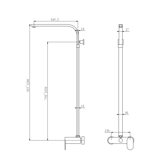 10 inch 250mm Square Brushed Nickel Shower Tower With Rain Head Bottom Water Inlet