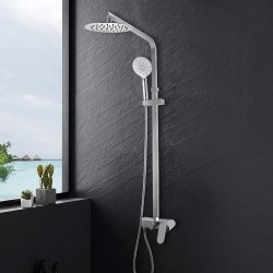 8 inch Round Chrome Bottom Water Inlet Twin Shower Set With Mixer