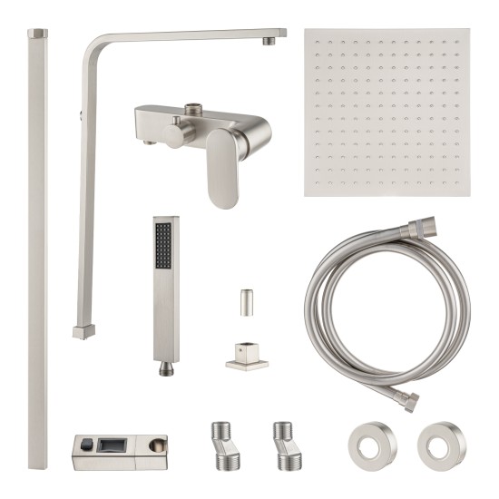 10 inch 250mm Square Brushed Nickel Shower Tower With Rain Head Bottom Water Inlet