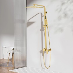 10 inch 250mm Square Brushed Yellow Gold Shower Tower With Rain Head Bottom Water Inlet
