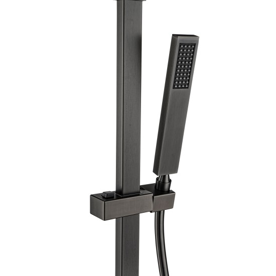 10 inch 250mm Square Gunmetal Grey Shower Tower With Rain Head Bottom Water Inlet