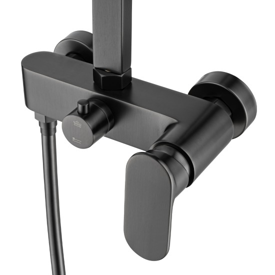 10 inch 250mm Square Gunmetal Grey Shower Tower With Rain Head Bottom Water Inlet