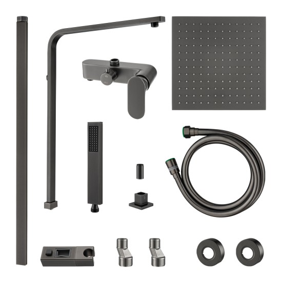 10 inch 250mm Square Gunmetal Grey Shower Tower With Rain Head Bottom Water Inlet