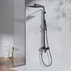 10 inch 250mm Square Gunmetal Grey Shower Tower With Rain Head Bottom Water Inlet
