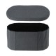 108L Oval Boucle Folding Ottoman Storage Bench Foldable Chair Deep Gray