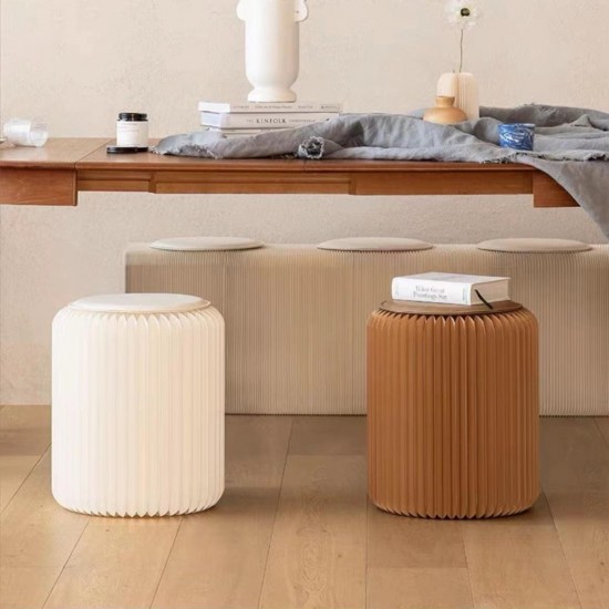 Creative Fashion Kraft Paper Stool Portable Folding Chair Foot Stool Shoe Bench Brown