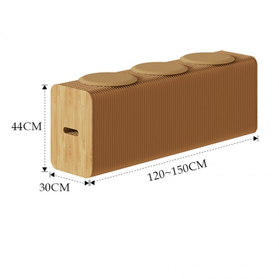 3 Seats Kraft Paper Bench Portable Folding Sofa Foot Stool Shoe Bench Brown