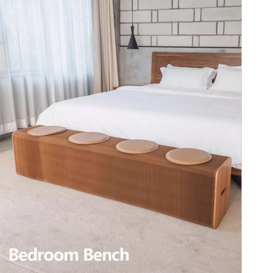 6 Seats Kraft Paper Bench Portable Folding Sofa Foot Stool Shoe Bench Brown