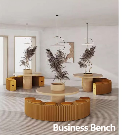 6 Seats Kraft Paper Bench Portable Folding Sofa Foot Stool Shoe Bench Brown