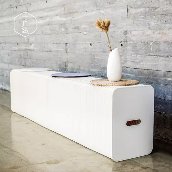 3 Seats Kraft Paper Bench Portable Folding Sofa Foot Stool Shoe Bench White