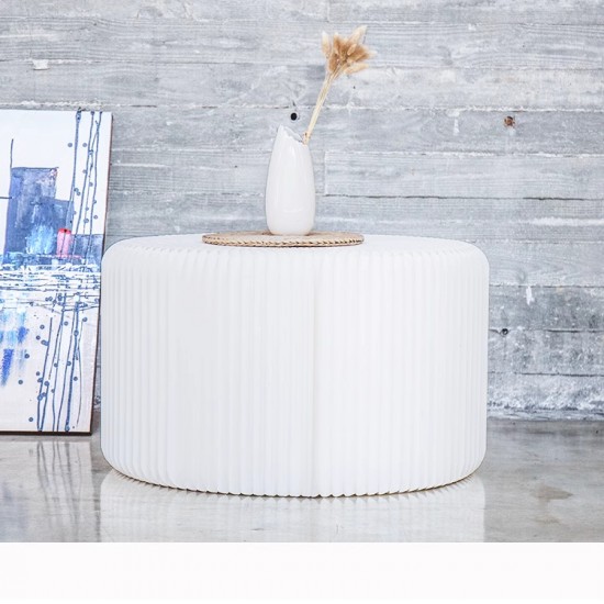 3 Seats Kraft Paper Bench Portable Folding Sofa Foot Stool Shoe Bench White