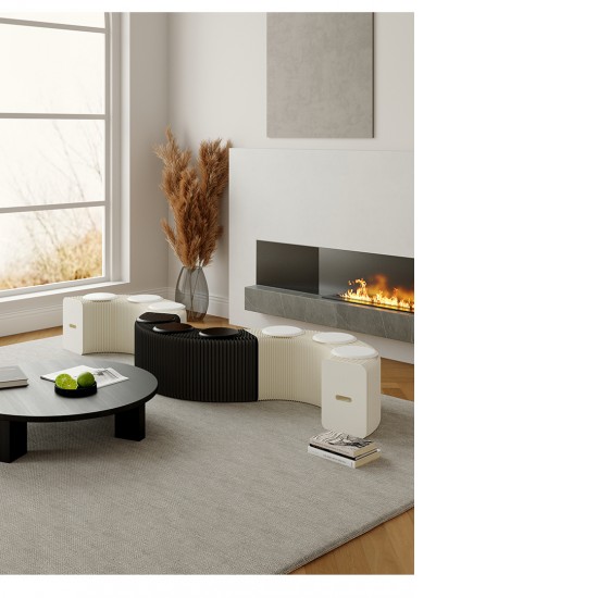 3 Seats Kraft Paper Bench Portable Folding Sofa Foot Stool Shoe Bench White