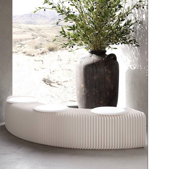 6 Seats Kraft Paper Bench Portable Folding Sofa Foot Stool Shoe Bench White