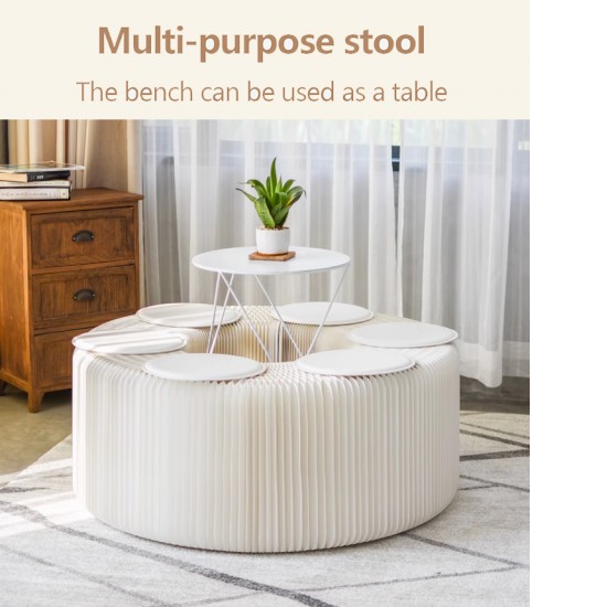 6 Seats Kraft Paper Bench Portable Folding Sofa Foot Stool Shoe Bench White