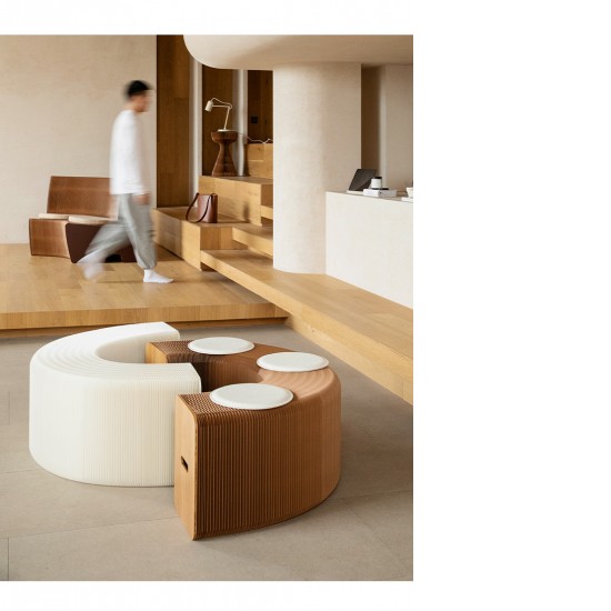 6 Seats Kraft Paper Bench Portable Folding Sofa Foot Stool Shoe Bench White