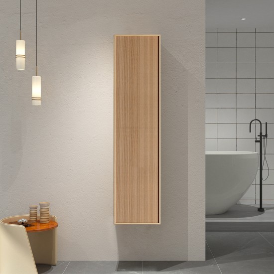 350x300x1600mm Height Plywood Fluted Tall Cabinet Light Oak