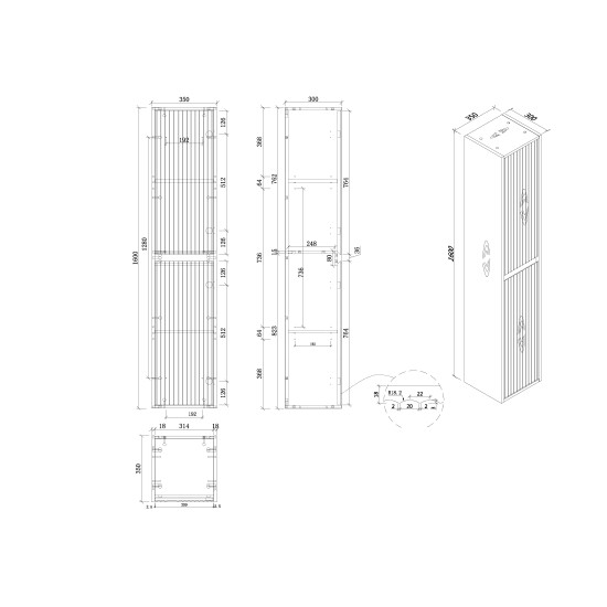1600mm Height Plywood Fluted Tall Cabinet Matt White