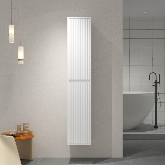 1600mm Height Plywood Fluted Tall Cabinet Matt White