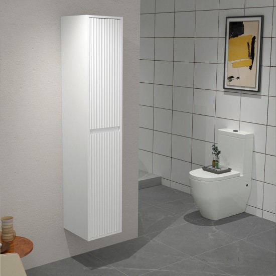 1600mm Height Plywood Fluted Tall Cabinet Matt White