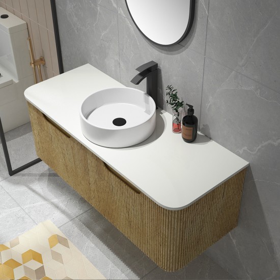 Amos 1210X460X430mm Plywood Light Oak Fluted Curve Vanity With Flat Top