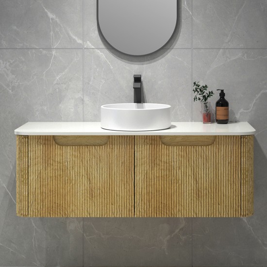 Amos 1210X460X430mm Plywood Light Oak Fluted Curve Vanity With Flat Top