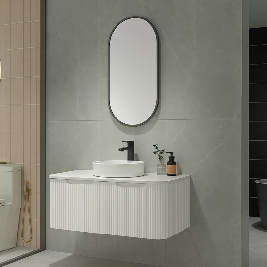 Amos 1210X460X430mm Plywood Matte White Fluted Curve Vanity With Flat Top