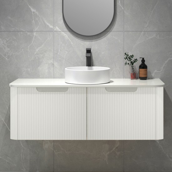 Amos 1210X460X430mm Plywood Matte White Fluted Curve Vanity With Flat Top