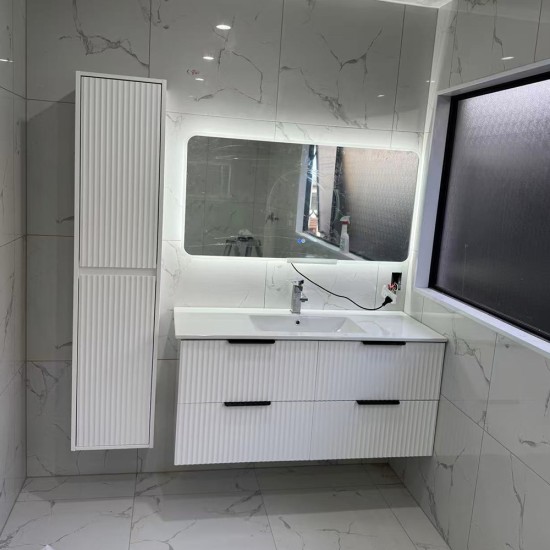 1600mm Height Plywood Fluted Tall Cabinet Matt White