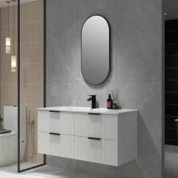 Billy 1210x465x585mm Plywood Matt White Wall Hung Fluted Curve Vanity With Ceramic Top