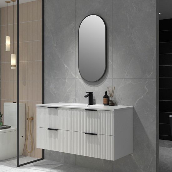 Billy 1210x465x585mm Plywood Matt White Wall Hung Fluted Curve Vanity With Ceramic Top