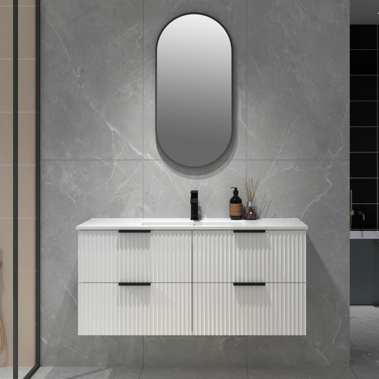 Billy 1210x465x585mm Plywood Matt White Wall Hung Fluted Curve Vanity With Ceramic Top