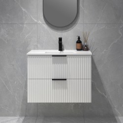 Billy 755x465x585mm Plywood Matt White Wall Hung Fluted Curve Vanity With Ceramic Top