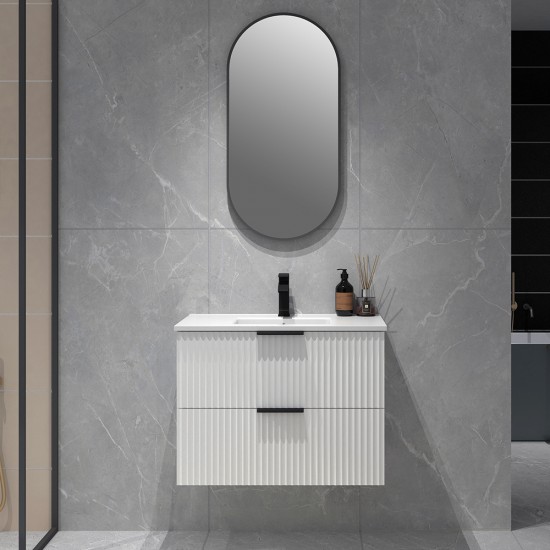 Billy 755x465x585mm Plywood Matt White Wall Hung Fluted Curve Vanity With Ceramic Top