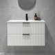 Billy 910x465x585mm Plywood Matt White Wall Hung Fluted Curve Vanity With Ceramic Top