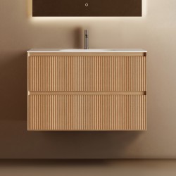 Cavon 750X470X560mm Plywood Fluted Light Oak Wall Hung Vanity 