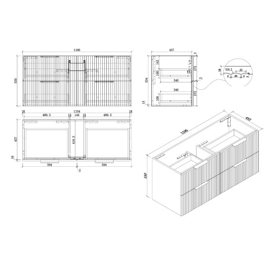 Felix 1200X465X565mm Plywood Light Oak Fluted Vanity