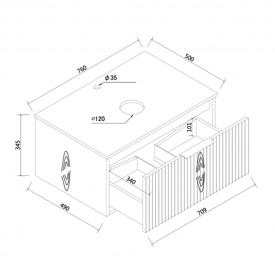 Felix 760X510X360mm Plywood Light Oak Fluted Vanity With Flat Top