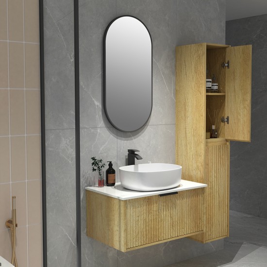 Felix 760X510X360mm Plywood Light Oak Fluted Vanity With Flat Top