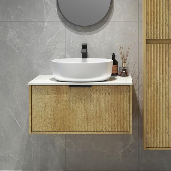 Felix 760X510X360mm Plywood Light Oak Fluted Vanity With Flat Top